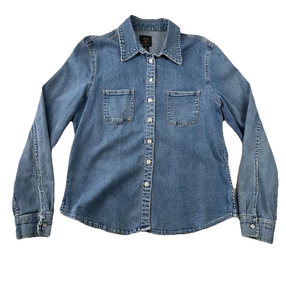 Vintage American Eagle Shirt Womens L Denim Button Up Jean Faded 90s Pockets